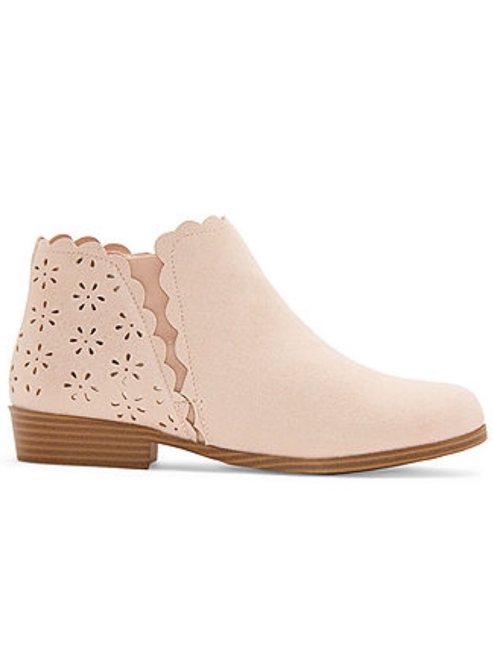 Thereabouts Girls Pima Stacked Heel Booties faux suede Taupe Shimmer scalloped